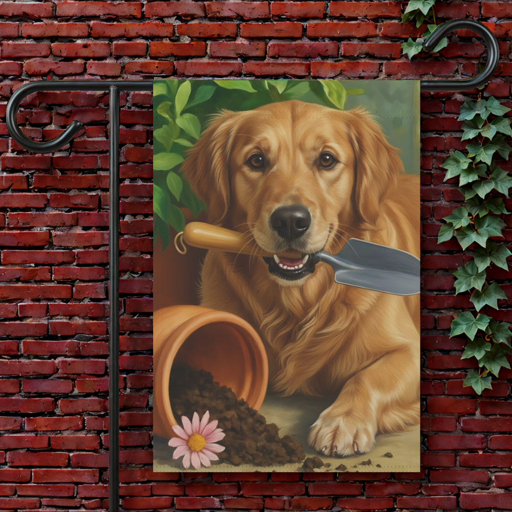 Golden Retriever Gardening Yard Flag 12'' × 18''