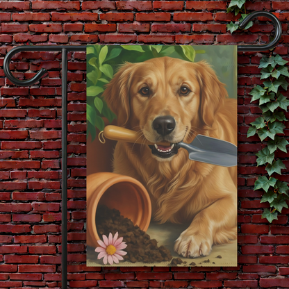 Golden Retriever Gardening Yard Flag 12'' × 18''