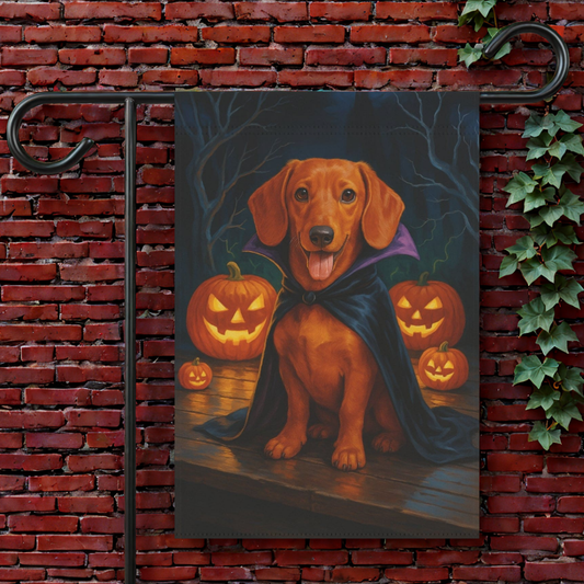 Red Dachshund Halloween Garden Flag