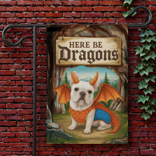 White French Bulldog Dragon Garden Flag