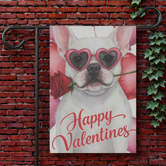 White French Bulldog Valentines Day Garden Flag