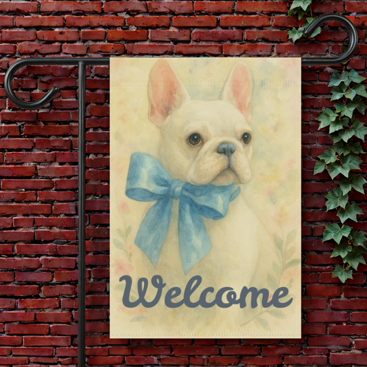 White French Bulldog Blue Coquette Garden Flag
