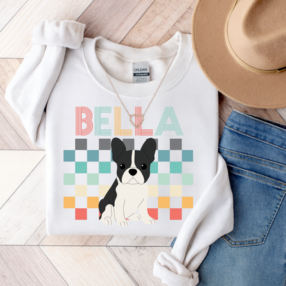 Piebald French Bulldog Retro Checkered Sweatshirt