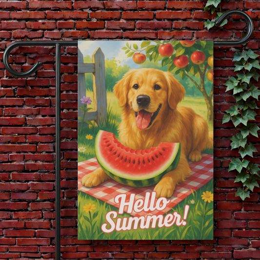 Golden Retriever Watermelon Garden Flag