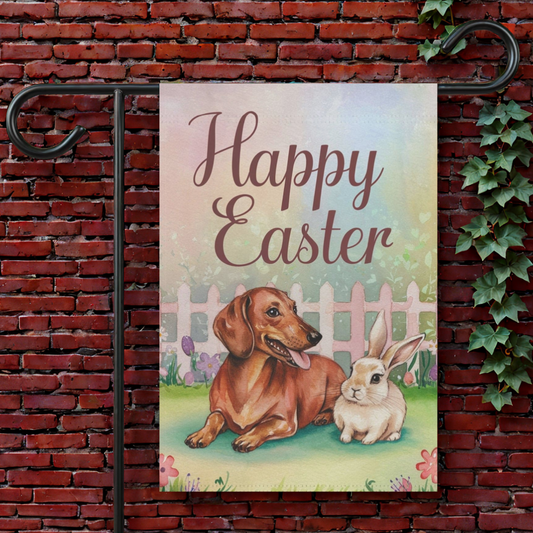 Red Dachshund Easter Garden Flag
