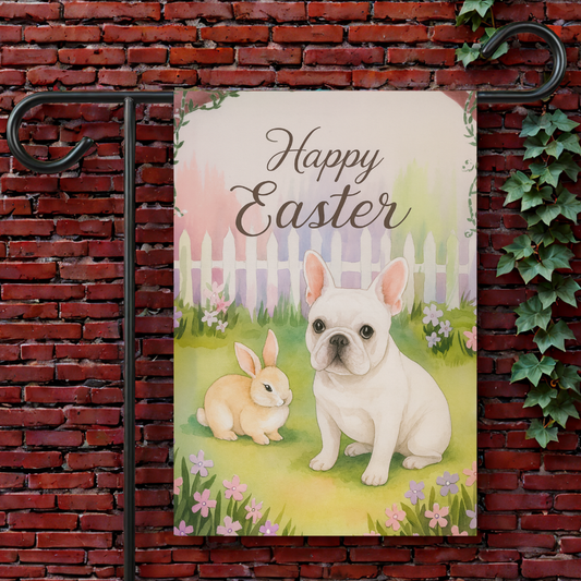White Frenchie Elegant Easter Garden Flag