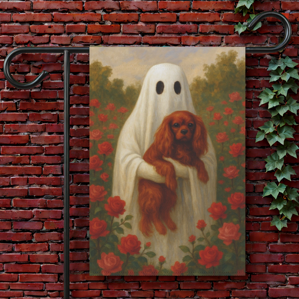 Ruby Cavalier Ghostie Garden Flag