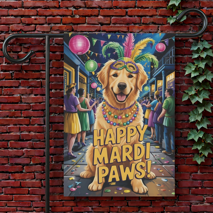 Golden Retriever Mardi Gras Paws Garden Flag 12'' × 18''