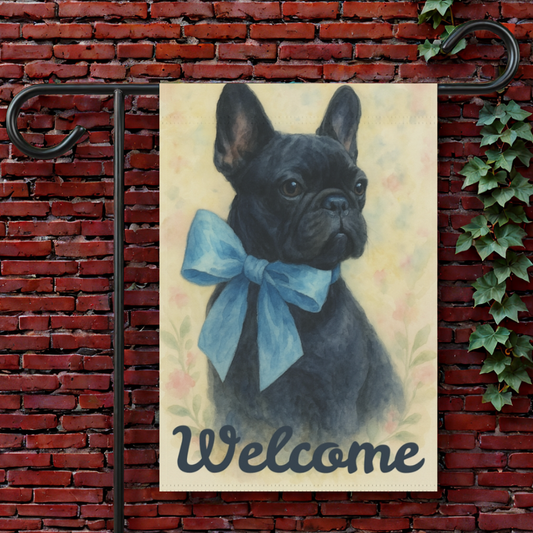Black French Bulldog Blue Coquette Garden Flag