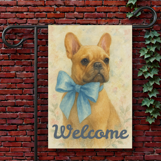 Fawn French Bulldog Blue Coquette Garden Flag