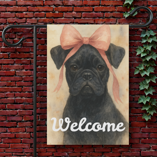 Black French Bulldog Pink Coquette Garden Flag