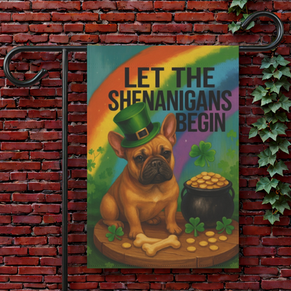 Fawn French Bulldog Saint Patricks Day Garden Flag