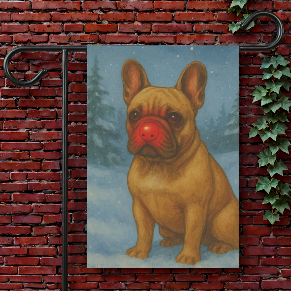 Fawn French Bulldog Reindeer Garden Flag