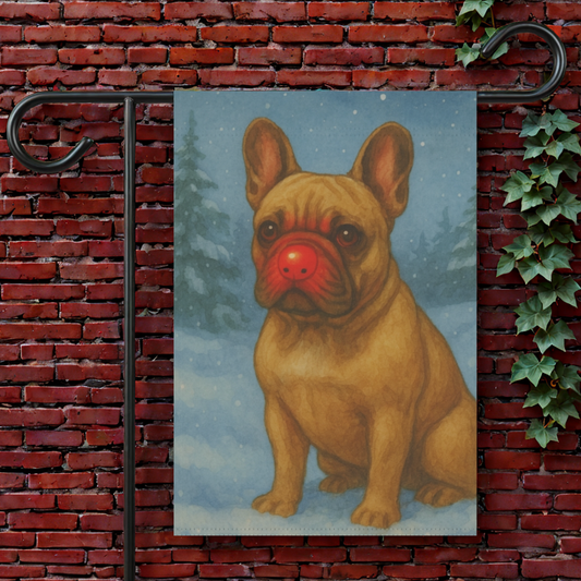 Fawn French Bulldog Reindeer Garden Flag