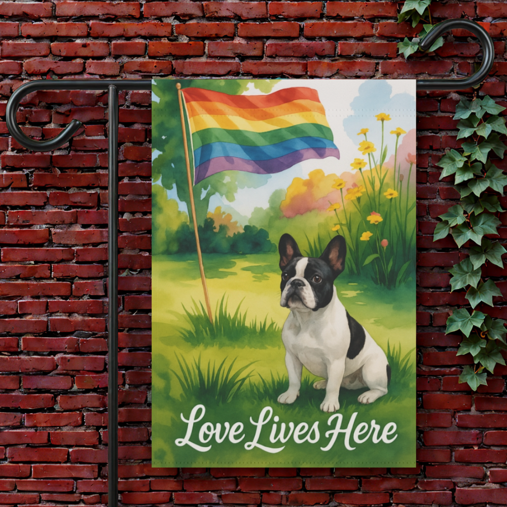LGBTQ+ Pride Piebald French Bulldog Garden Flag