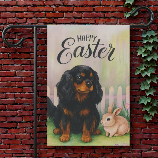 Black Tan Cavalier Easter Garden Flag
