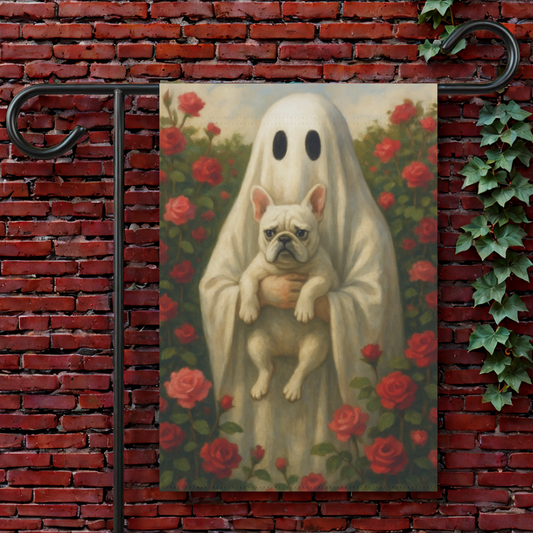 White French Bulldog Ghostie Halloween Garden Flag