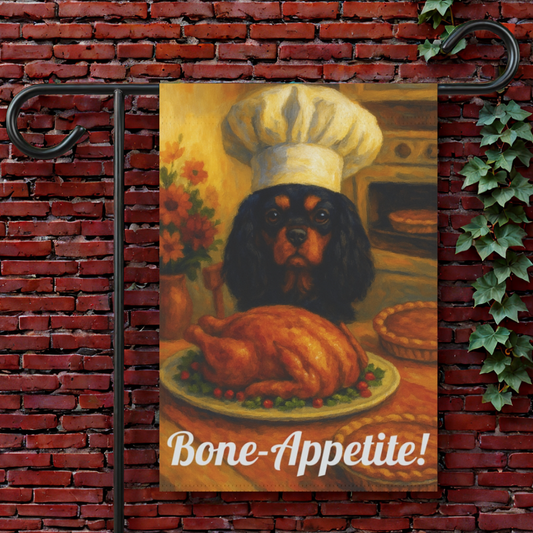 Black Tan Cavalier Bone-Appetite Garden Flag