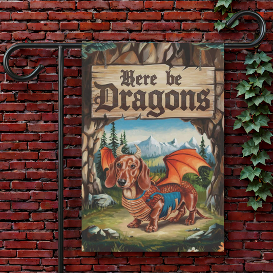 Red Dachshund Dragon Garden Flag