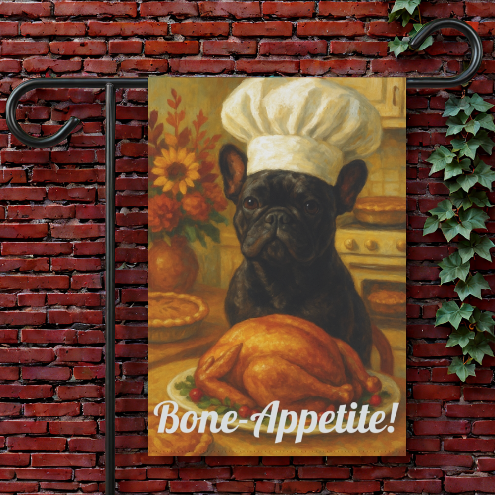 Black French Bulldog Bone-Appetite Garden Flag