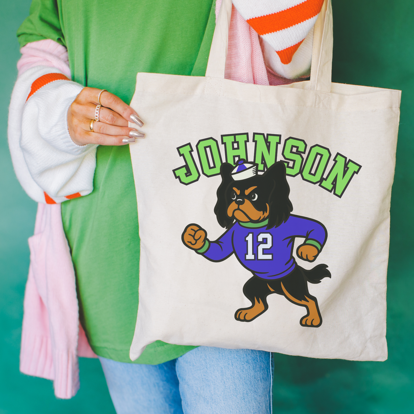 Black Tan Cavalier College Mascot Tote Bag Natural 15" x 16"