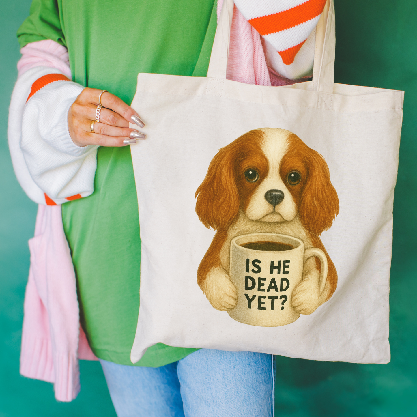 Blenheim Cavalier Dead Yet Tote Bag Natural 15" x 16"