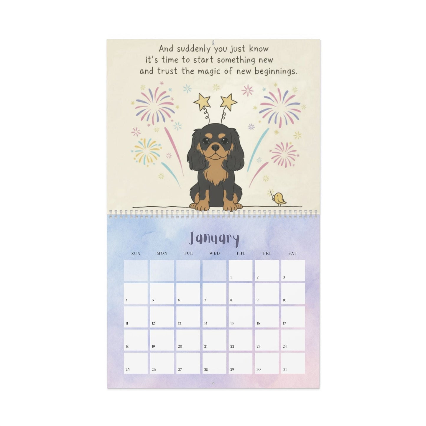 2026 Affirmations Black and Tan Cavalier Wall Calendar