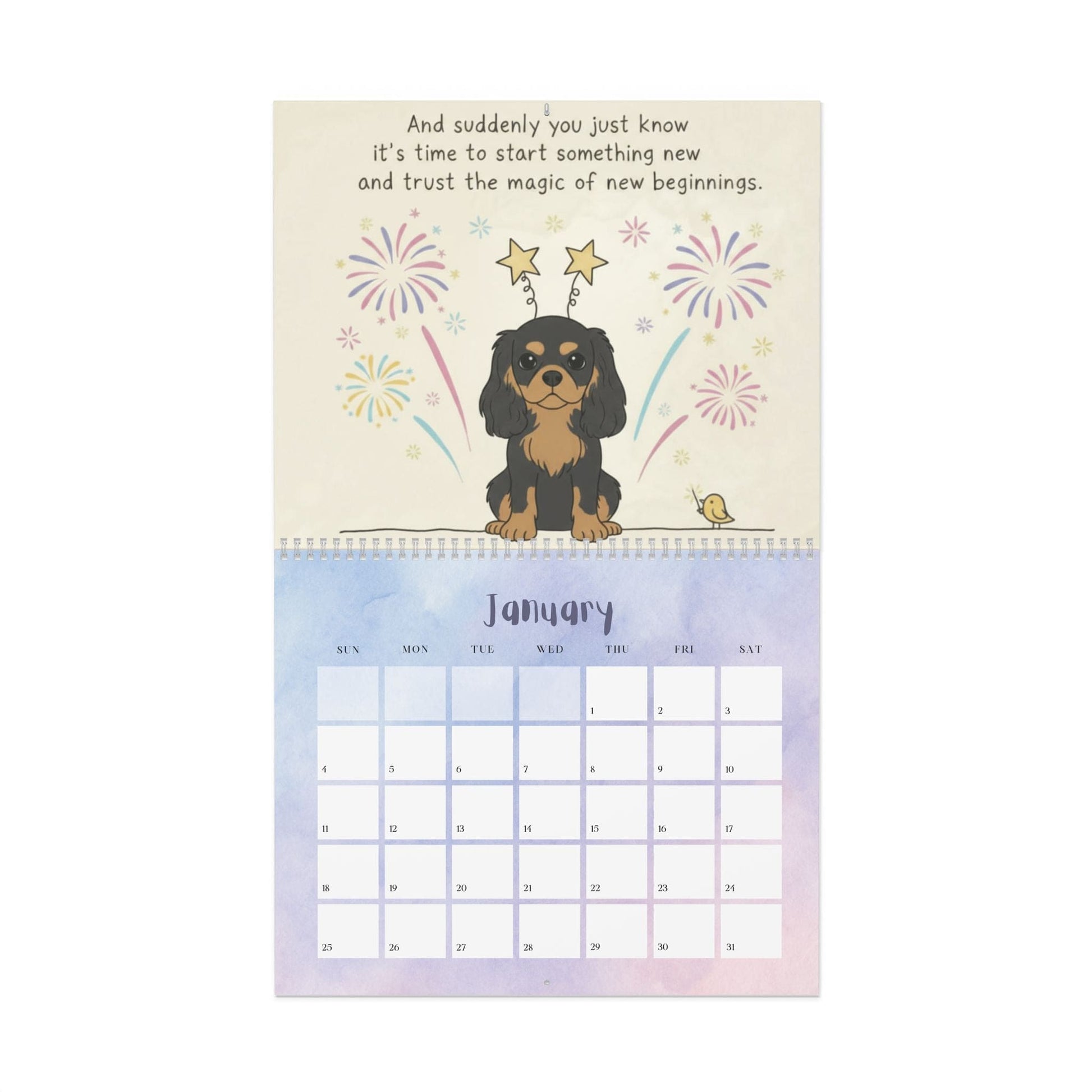 2026 Affirmations Black and Tan Cavalier Wall Calendar