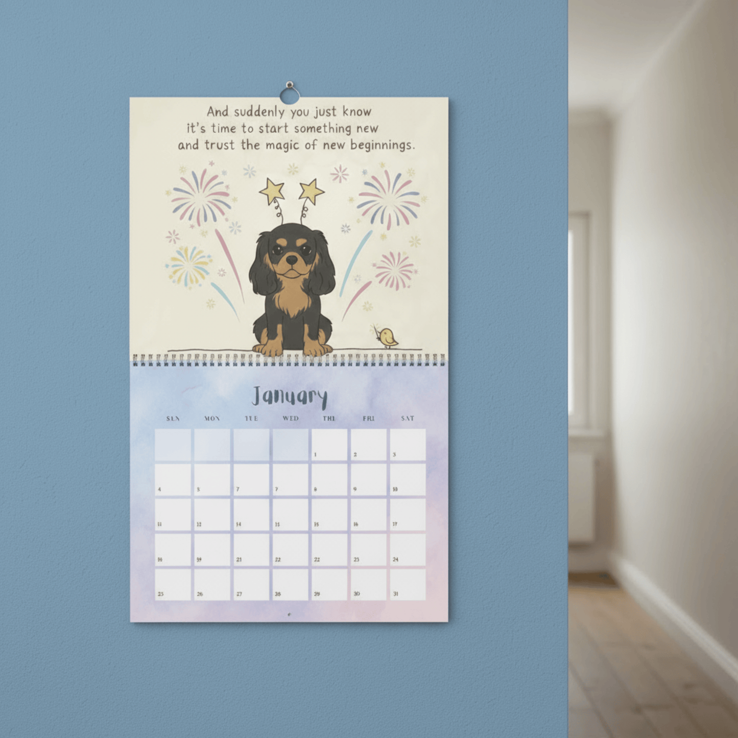 2026 Affirmations Black and Tan Cavalier Wall Calendar