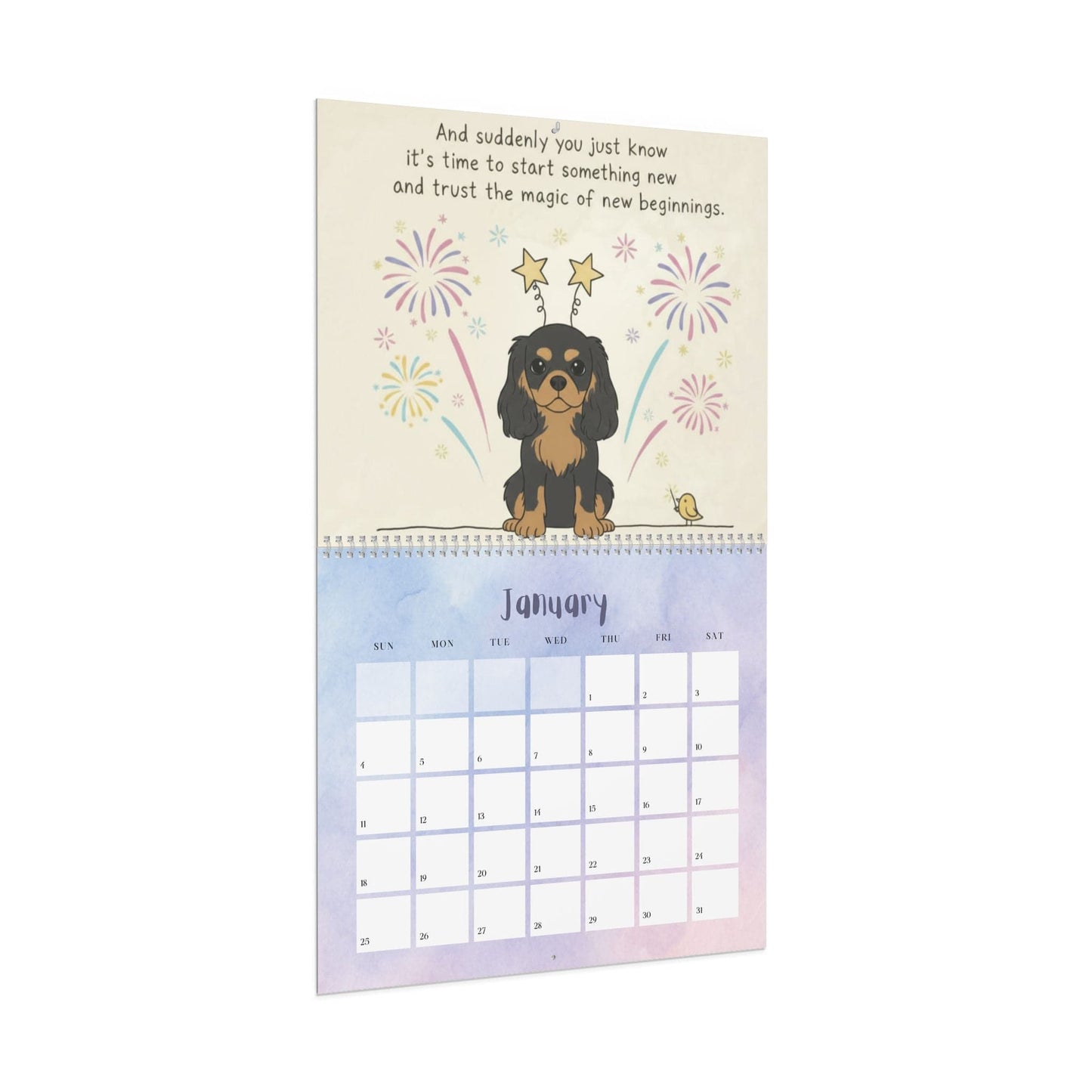 2026 Affirmations Black and Tan Cavalier Wall Calendar
