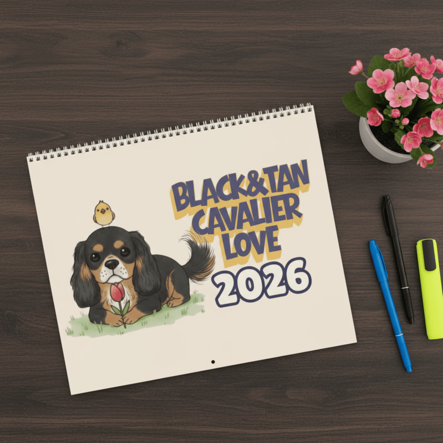 2026 Affirmations Black and Tan Cavalier Wall Calendar