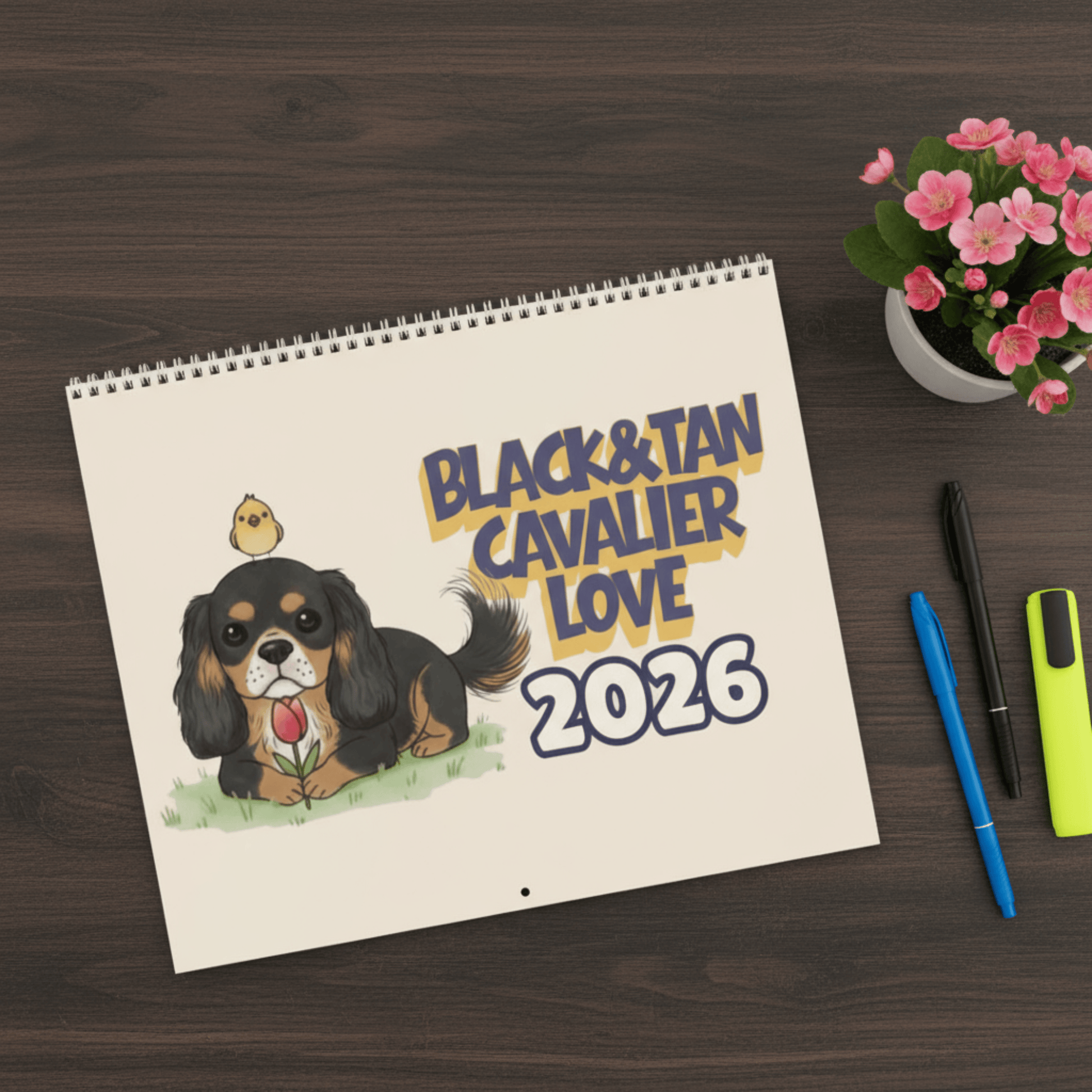 2026 Affirmations Black and Tan Cavalier Wall Calendar