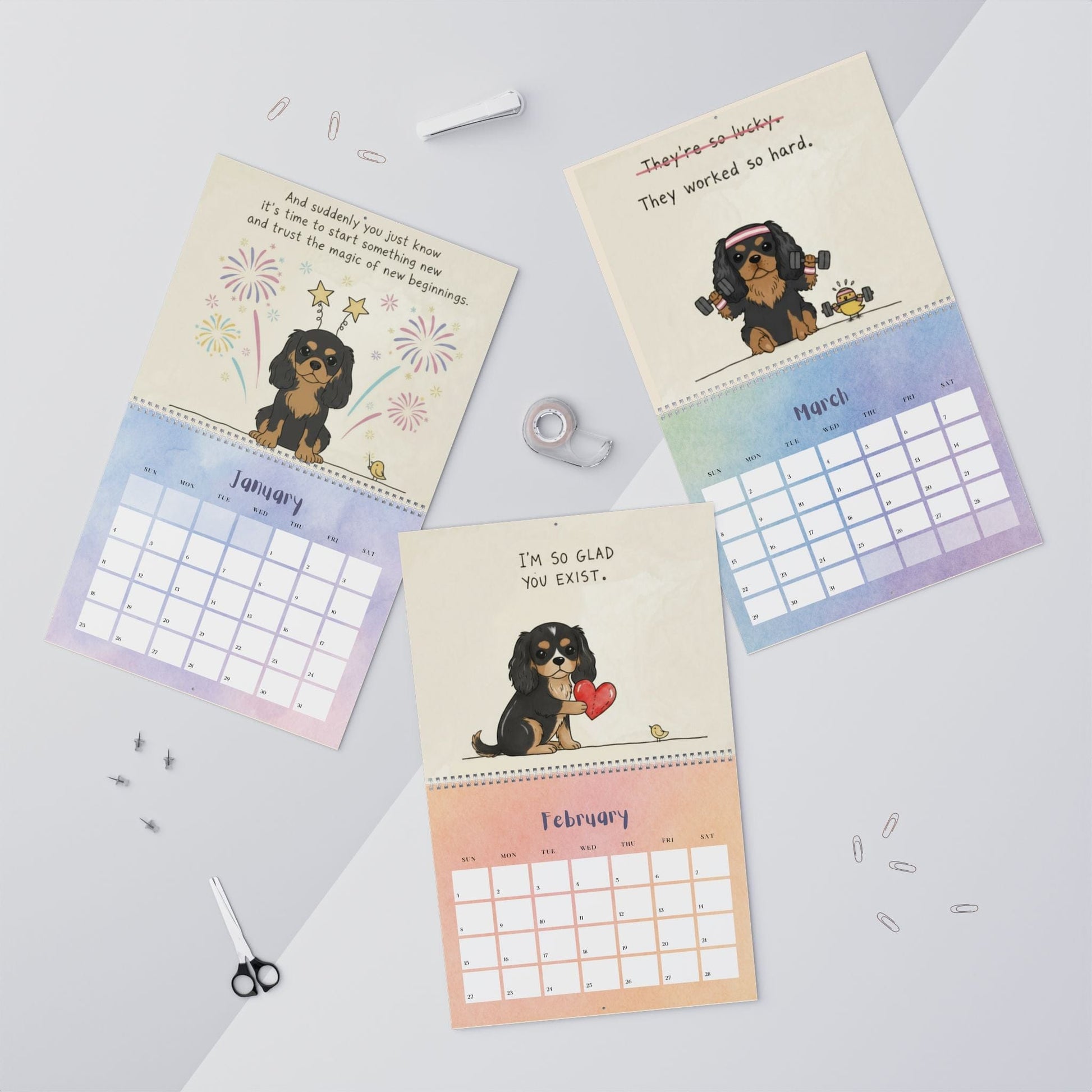 2026 Affirmations Black and Tan Cavalier Wall Calendar