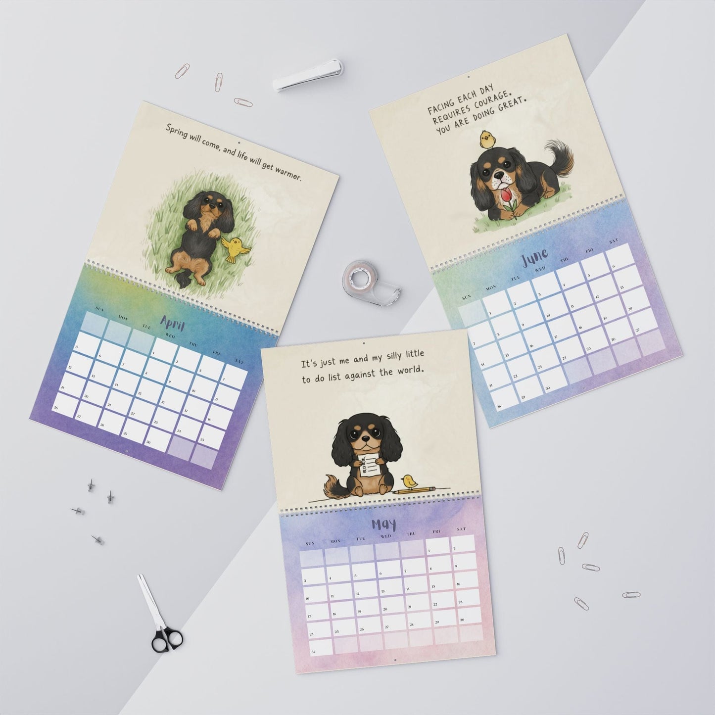 2026 Affirmations Black and Tan Cavalier Wall Calendar