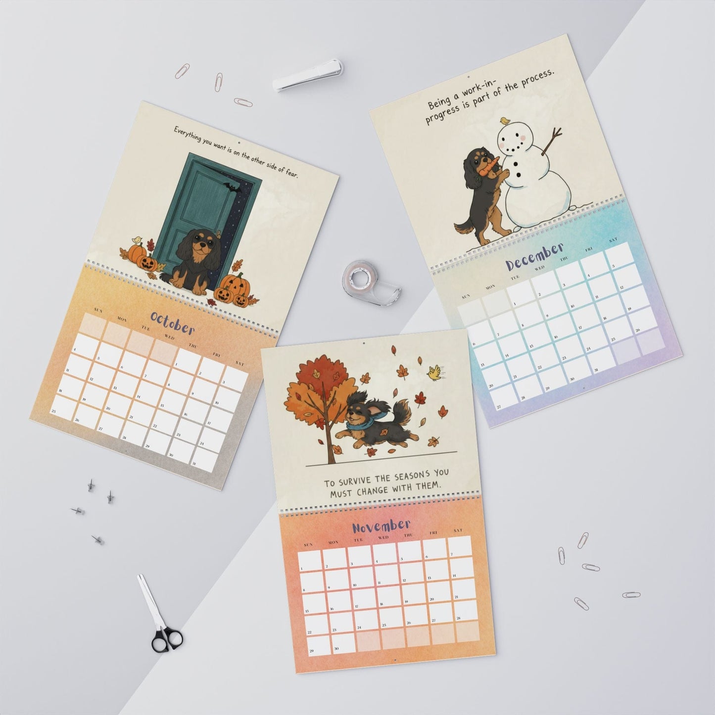 2026 Affirmations Black and Tan Cavalier Wall Calendar