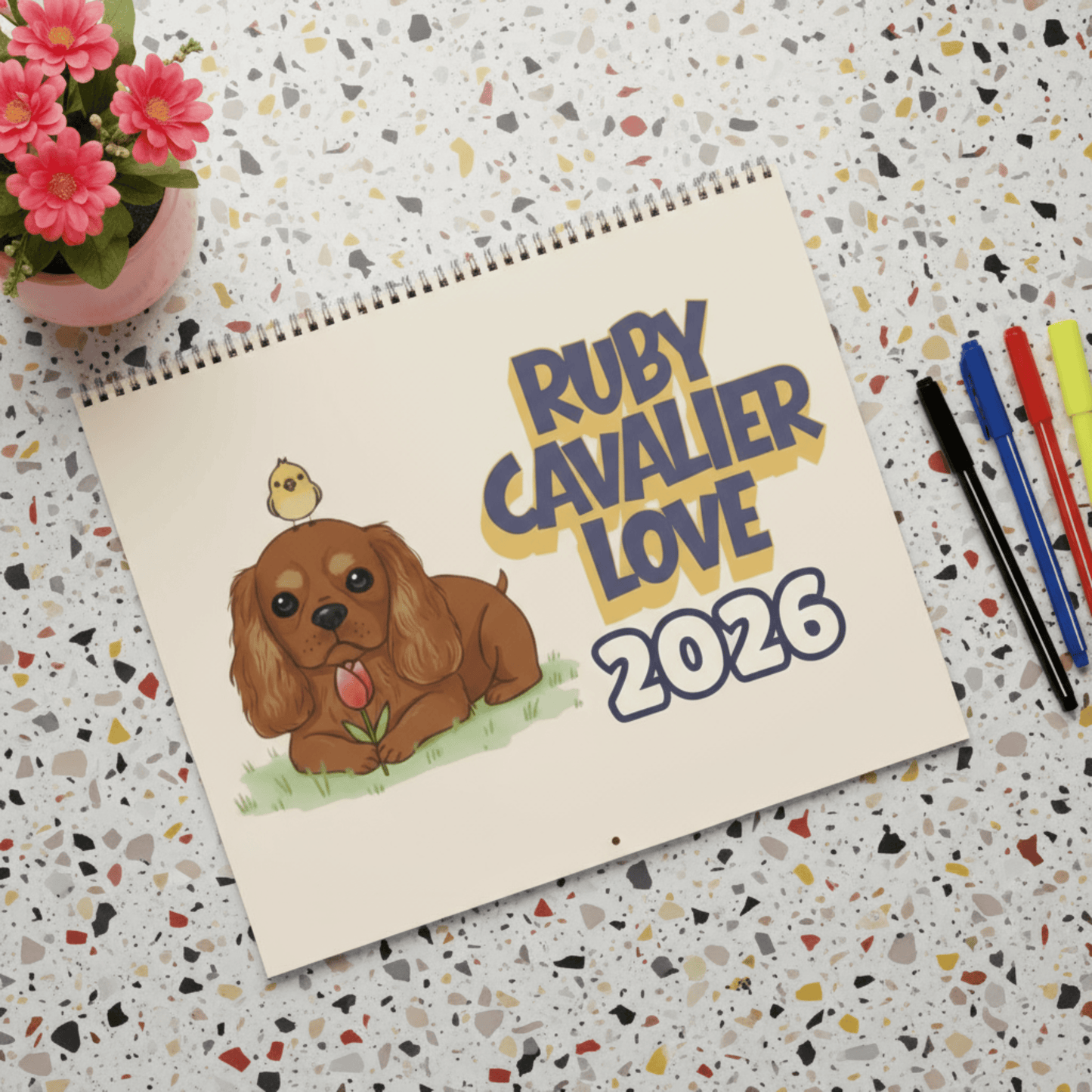 2026 Affirmations Ruby Cavalier Wall Calendar 14" x 11.5" Matte