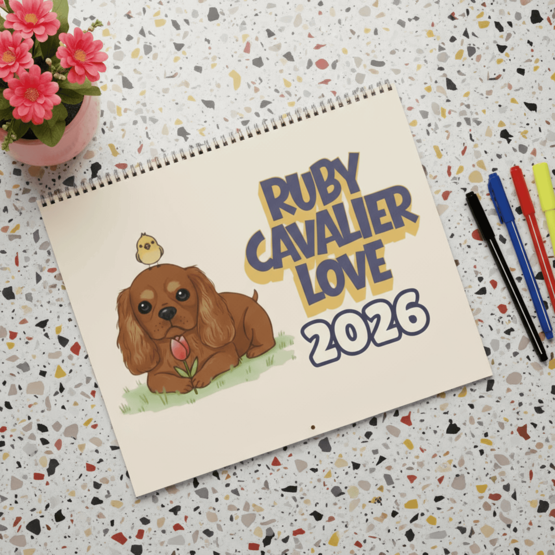 2026 Affirmations Ruby Cavalier Wall Calendar 14" x 11.5" Matte