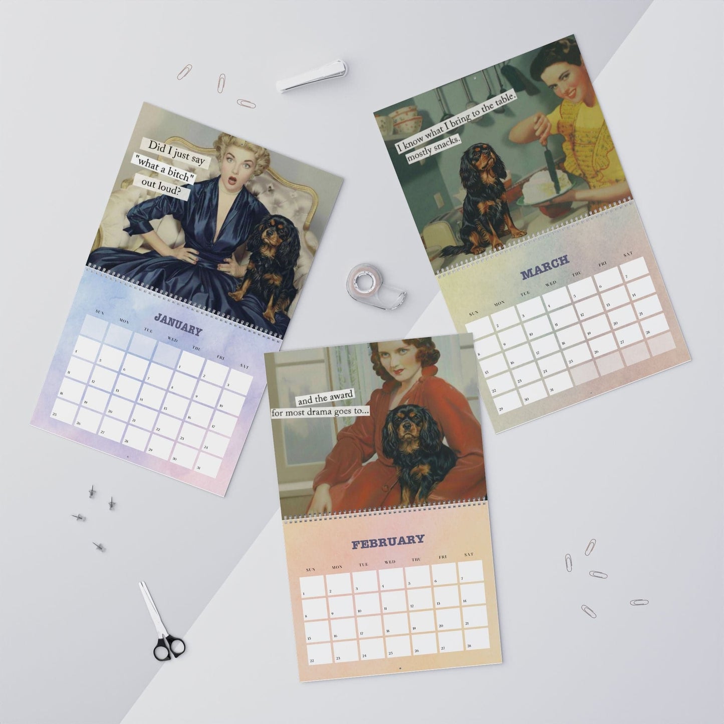 2026 Black and Tan Cavalier Snarky Sassy Wall Calendar