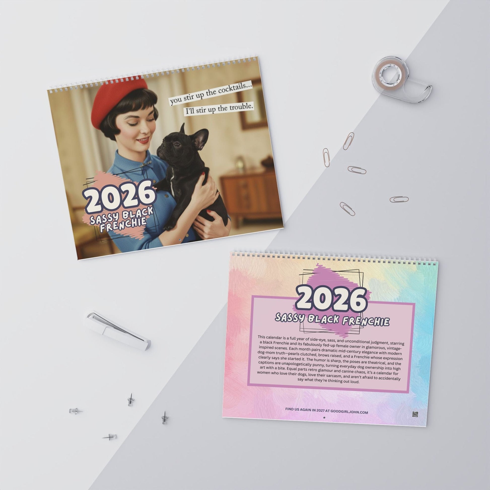 2026 Black Frenchie Snarky Sassy Wall Calendar