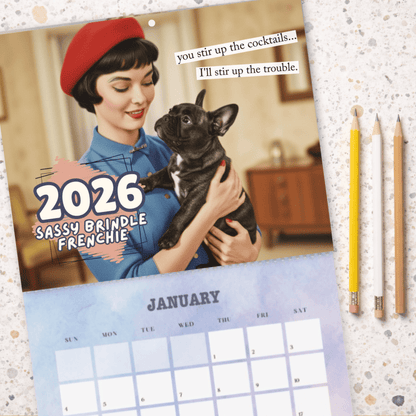 2026 Brindle Frenchie Wall Calendar 14" x 11.5" Matte