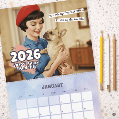 2026 Fawn Frenchie Wall Calendar 14" x 11.5" Matte