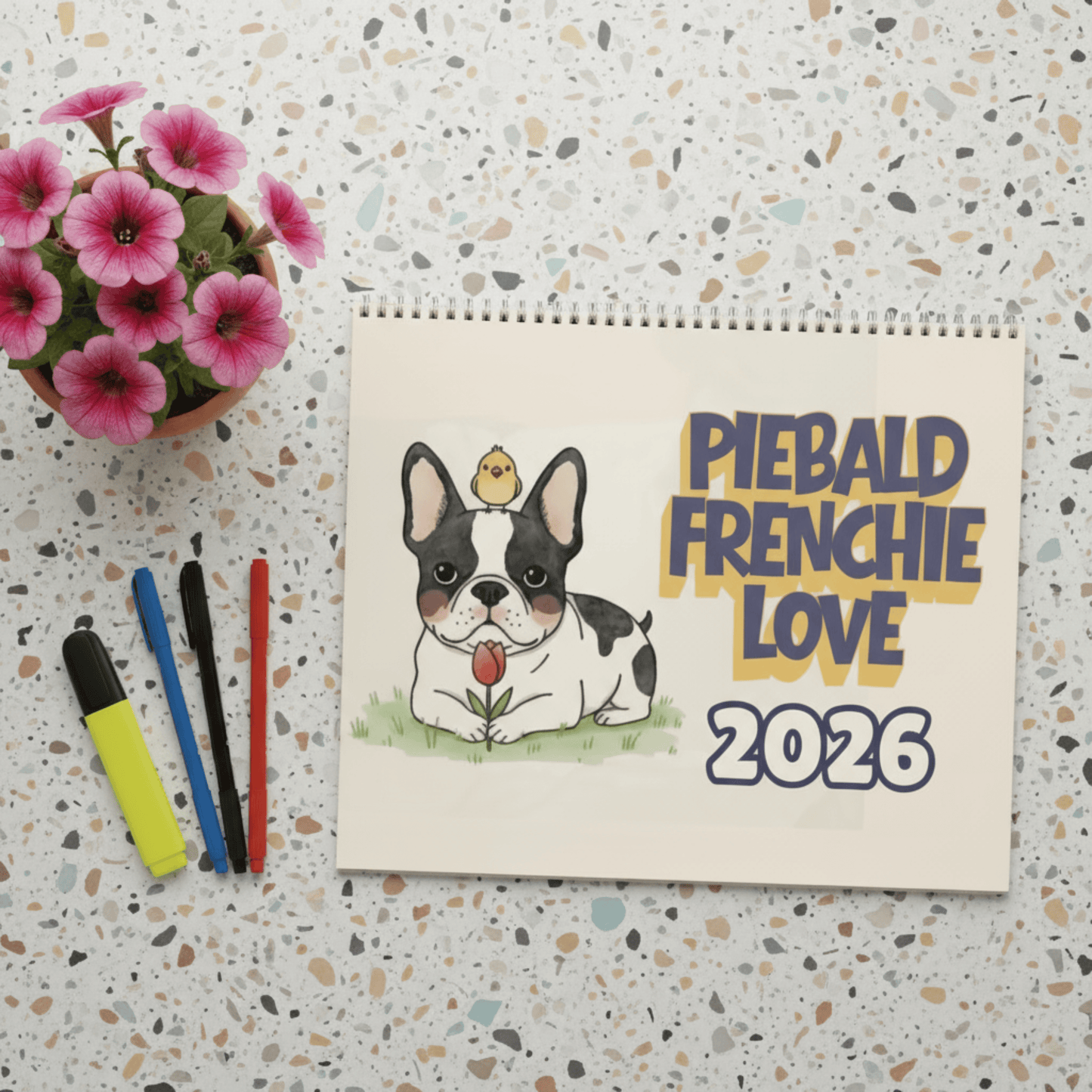 2026 Inspirational Piebald Frenchie Wall Calendar 14" x 11.5" Matte