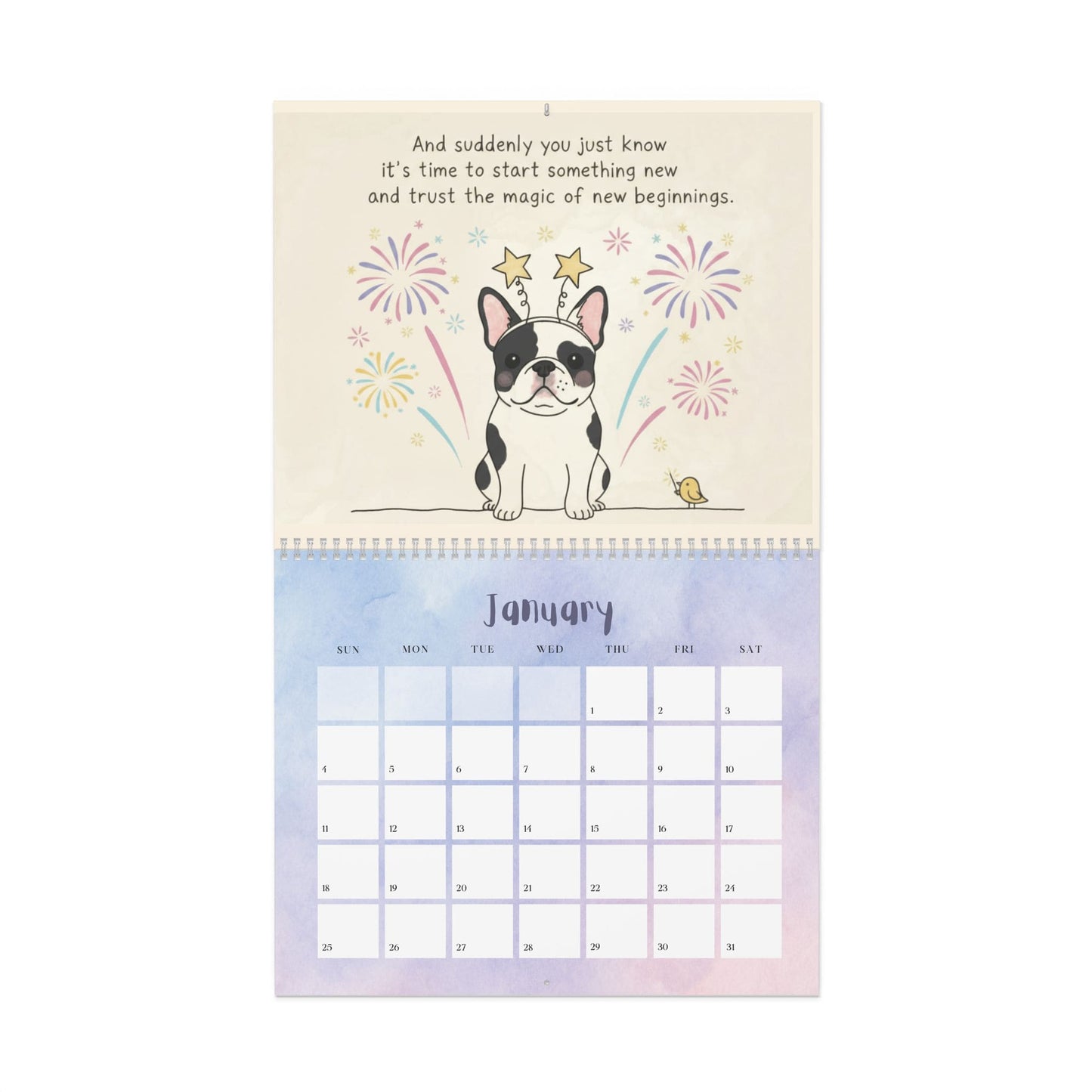 2026 Inspirational Piebald Frenchie Wall Calendar