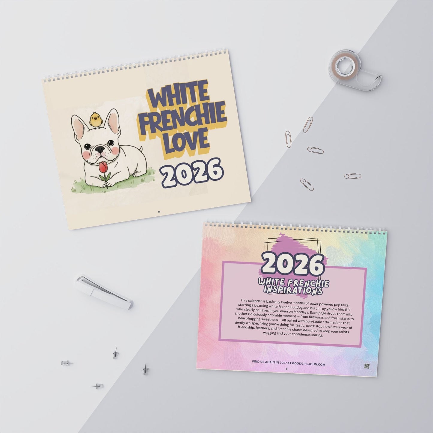 2026 Inspirational White Frenchie Wall Calendar