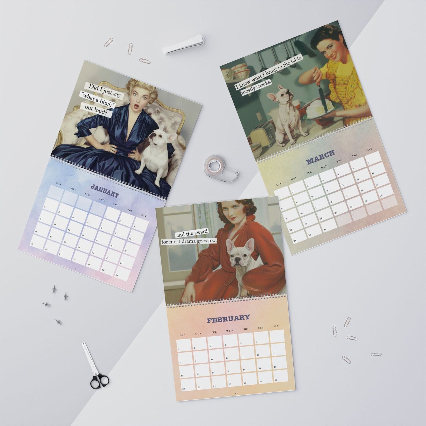 2026 White Frenchie Snarky Sassy Wall Calendar