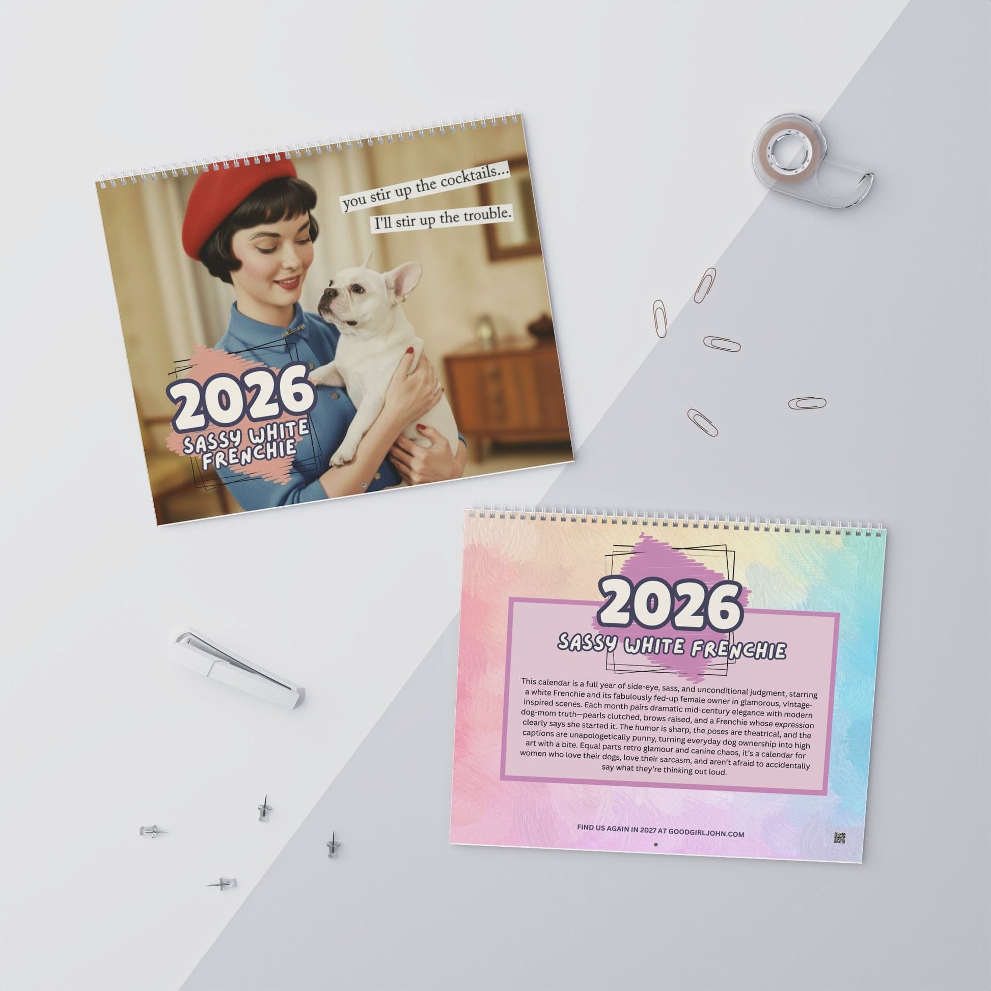 2026 White Frenchie Snarky Sassy Wall Calendar