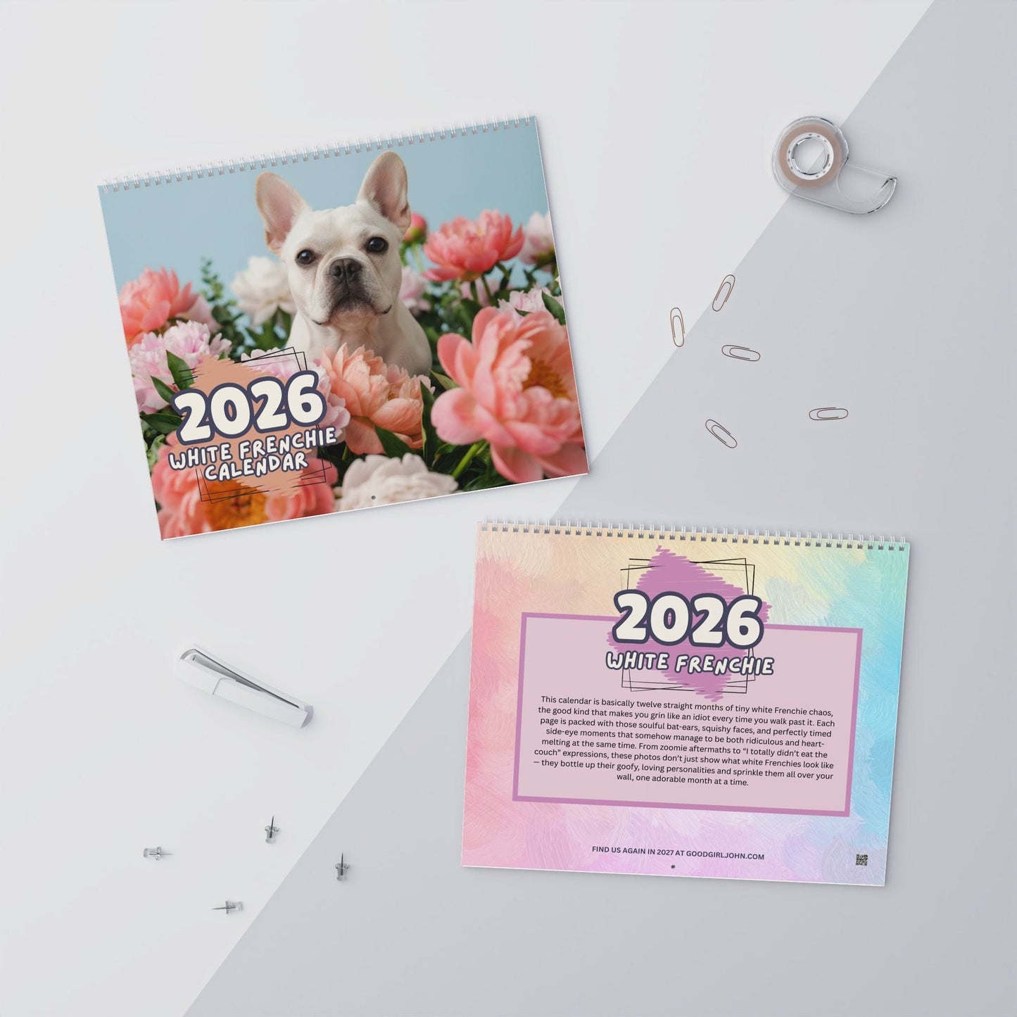 2026 White Frenchie Wall Calendar