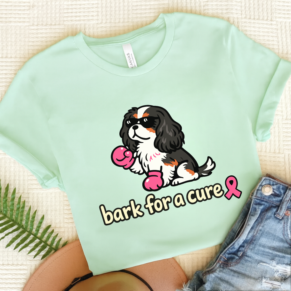 Personalized Cavalier Fight Cancer Unisex TShirt Heather Mint