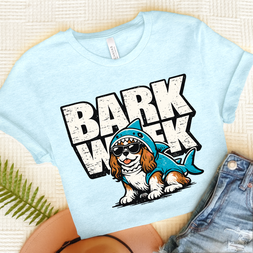 Personalized Cavalier Shark Week Unisex TShirt Heather Ice Blue