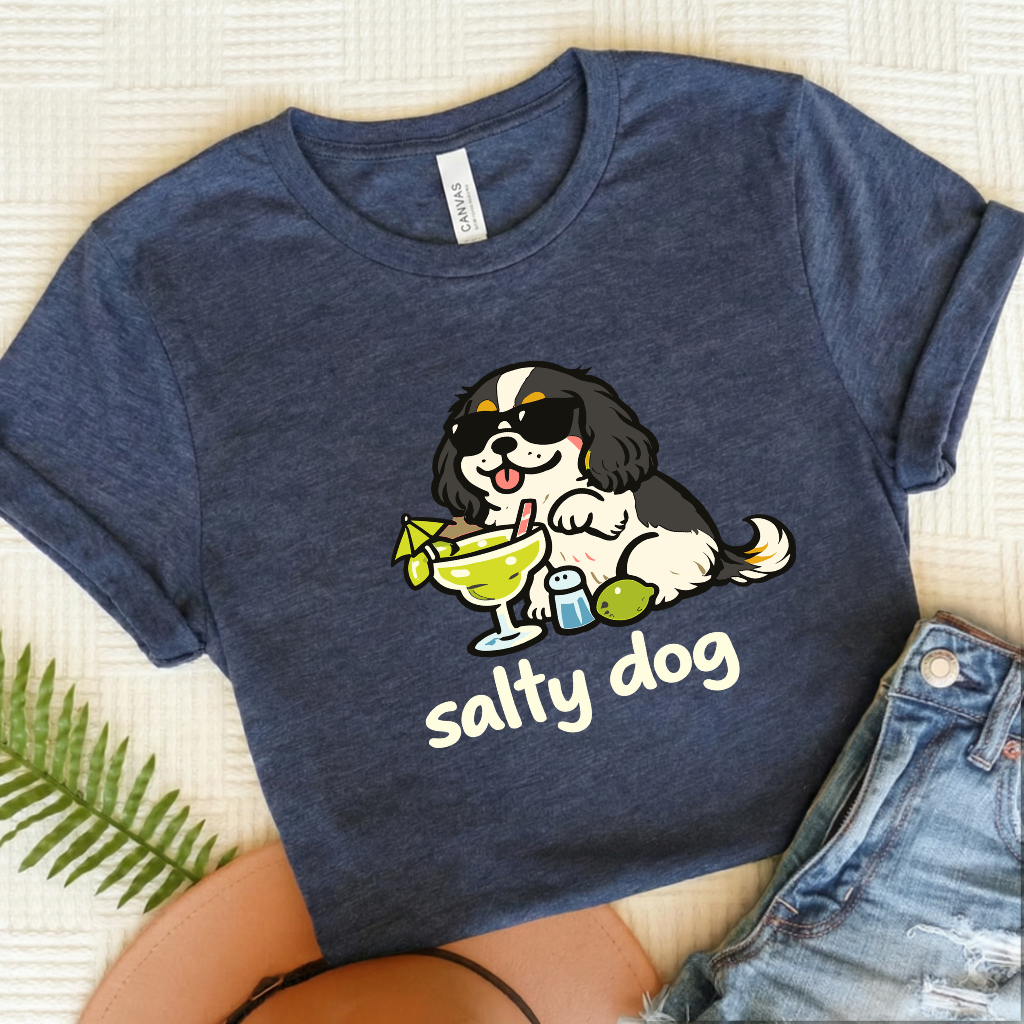 Personalized Cavalier Salty Dog Unisex TShirt Heather Navy